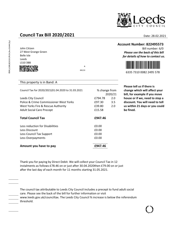 UK-Leeds-City-Council.png United Kingdom Leeds City Council tax bill template in Word and PDF format
