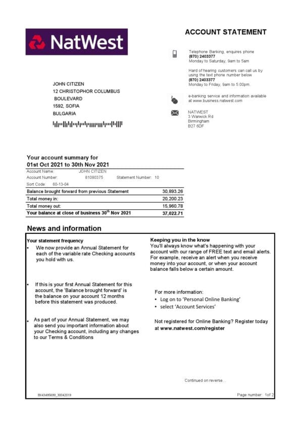 UK-Natwest-2-pages_000001-1.jpg United Kingdom NatWest bank account statement template in Excel and PDF format, 2 pages