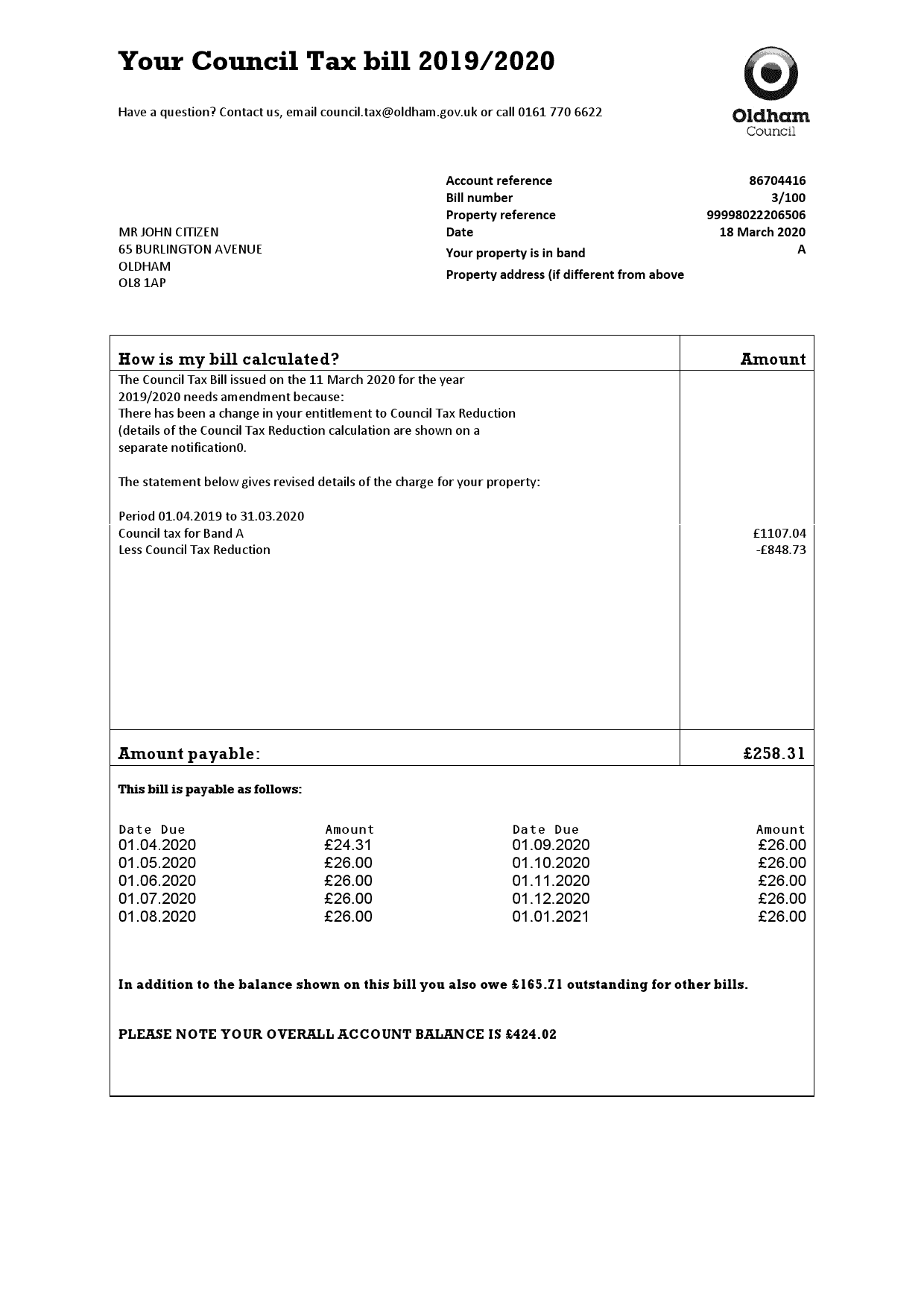 UK-Oldham-Counci.png United Kingdom Oldham council tax bill template in Word and PDF format