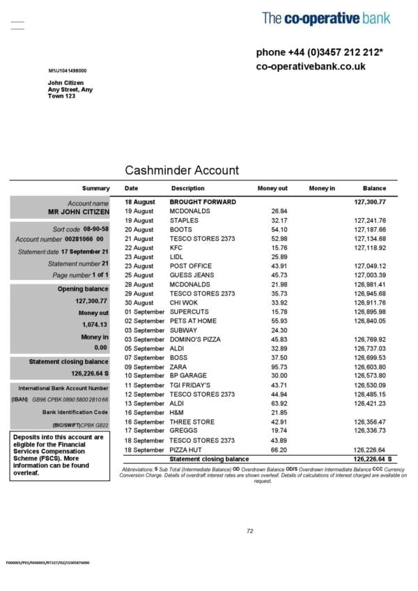 UK-The-Co-operative-Bank_000001.jpg United Kingdom The Co-operative bank statement in Word and PDF format