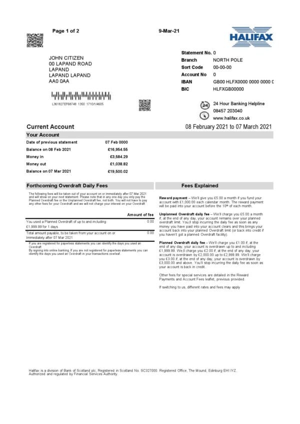 UK-halifax_000001.jpg United Kingdom Halifax Bank Proof of Address Statement Template in Excel and PDF