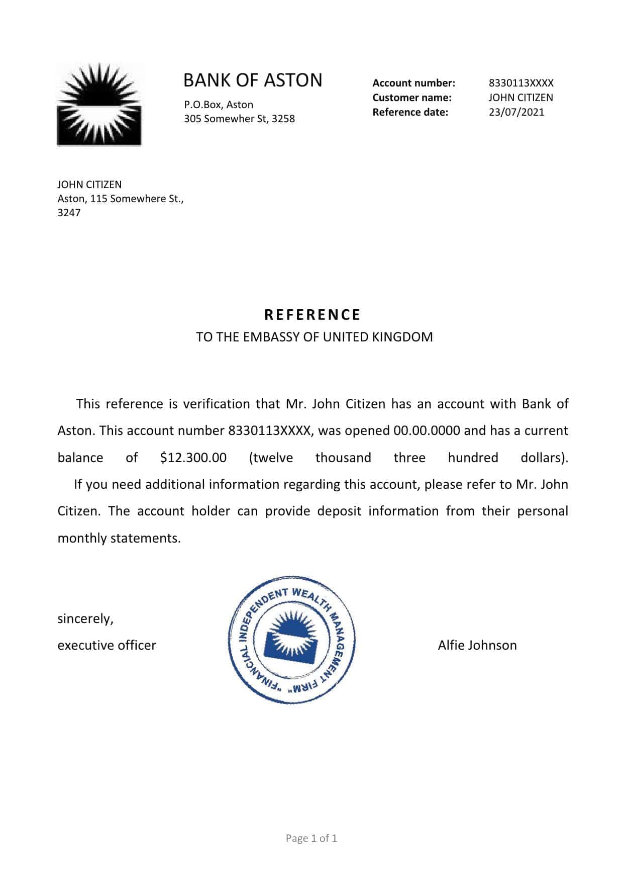United Kingdom Bank of Aston reference letter template in Word and PDF format United Kingdom Bank of Aston reference letter template in Word and PDF format