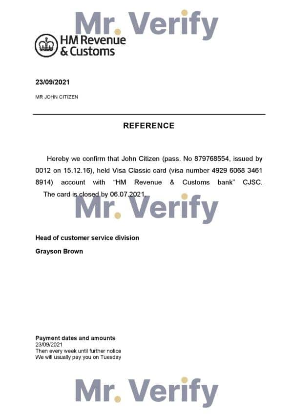 United Kingdom HM Revenue & Customs bank account closure reference letter template in Word and PDF format United Kingdom HM Revenue & Customs bank account closure reference letter template in Word and PDF format