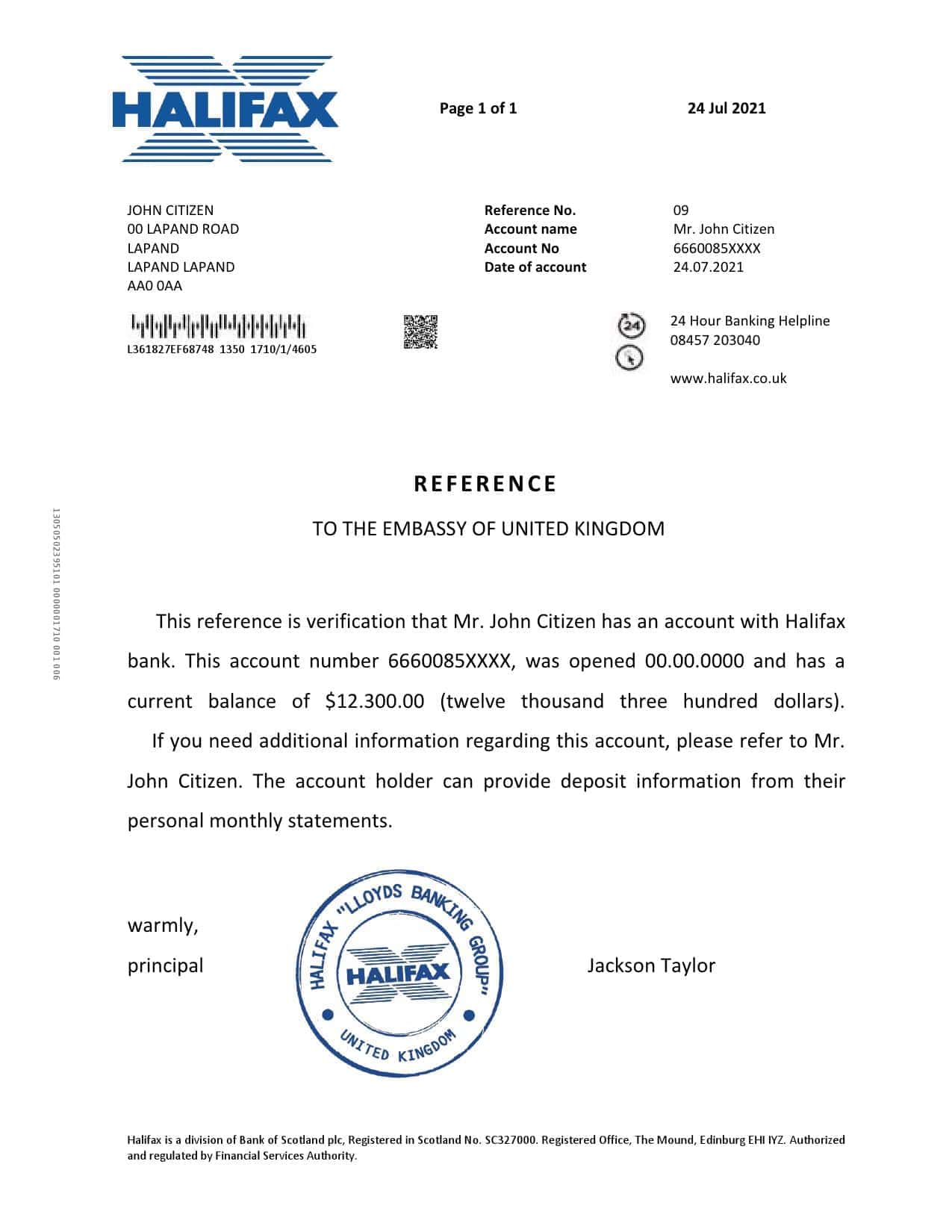 United Kingdom Halifax bank reference letter template in Word and PDF format United Kingdom Halifax bank reference letter template in Word and PDF format