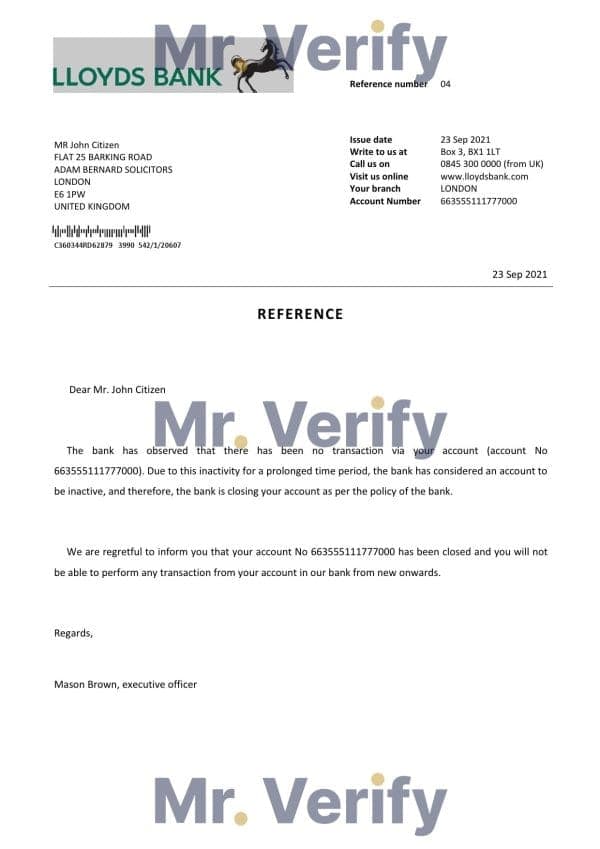 United Kingdom Lloyds bank account closure reference letter template in Word and PDF format United Kingdom Lloyds bank account closure reference letter template in Word and PDF format