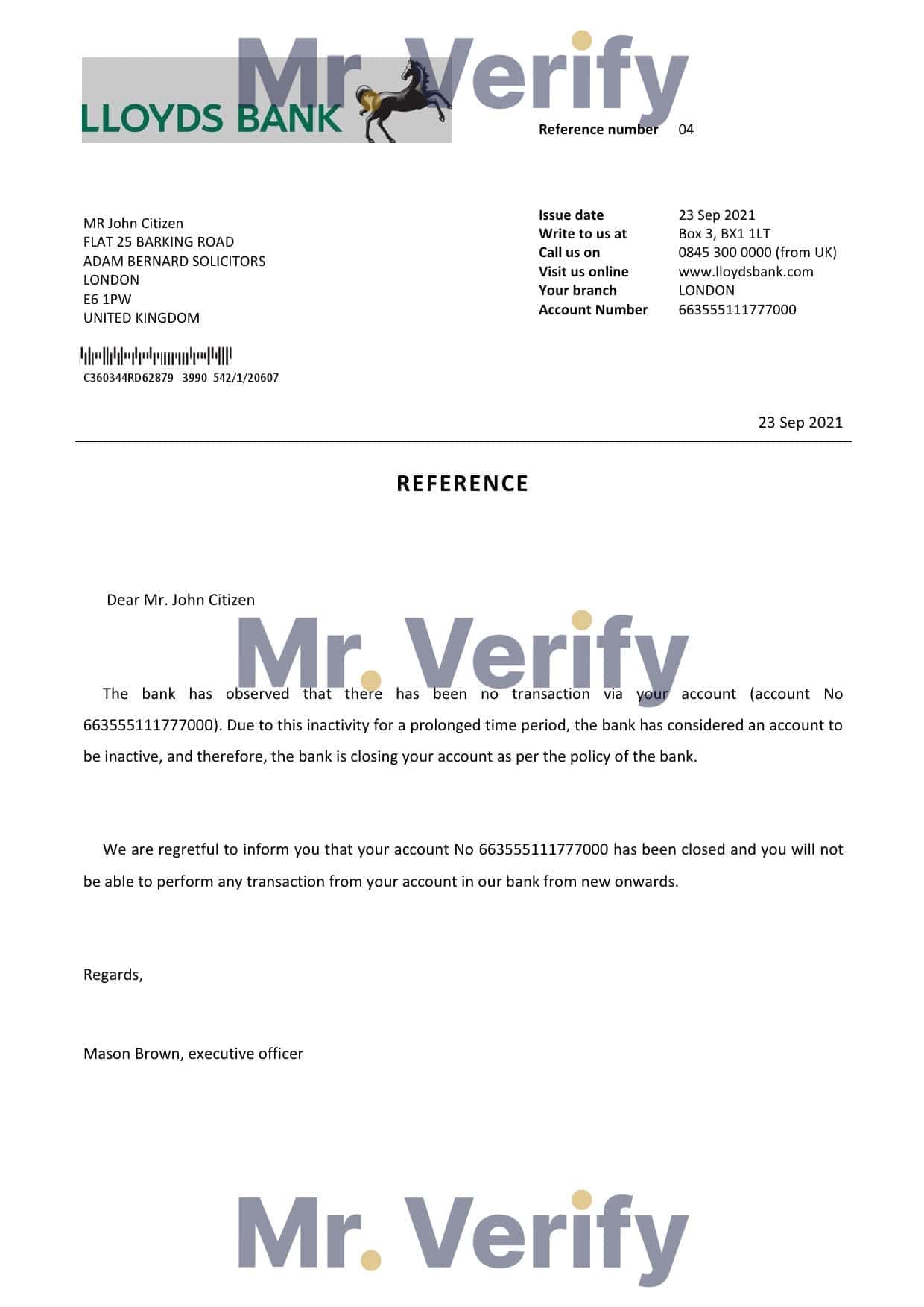 United Kingdom Lloyds bank account closure reference letter template in Word and PDF format United Kingdom Lloyds bank account closure reference letter template in Word and PDF format