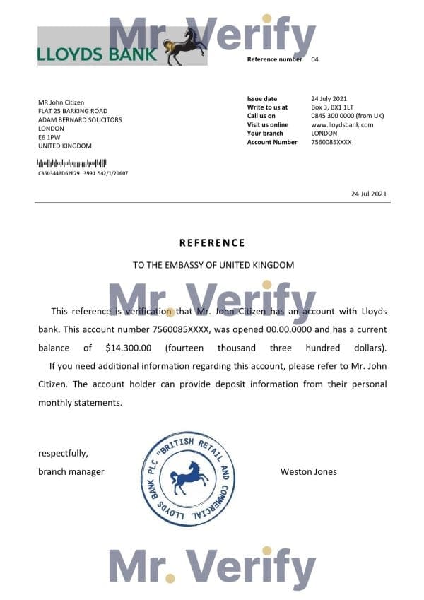 United Kingdom Lloyds bank reference letter template in Word and PDF format United Kingdom Lloyds bank reference letter template in Word and PDF format