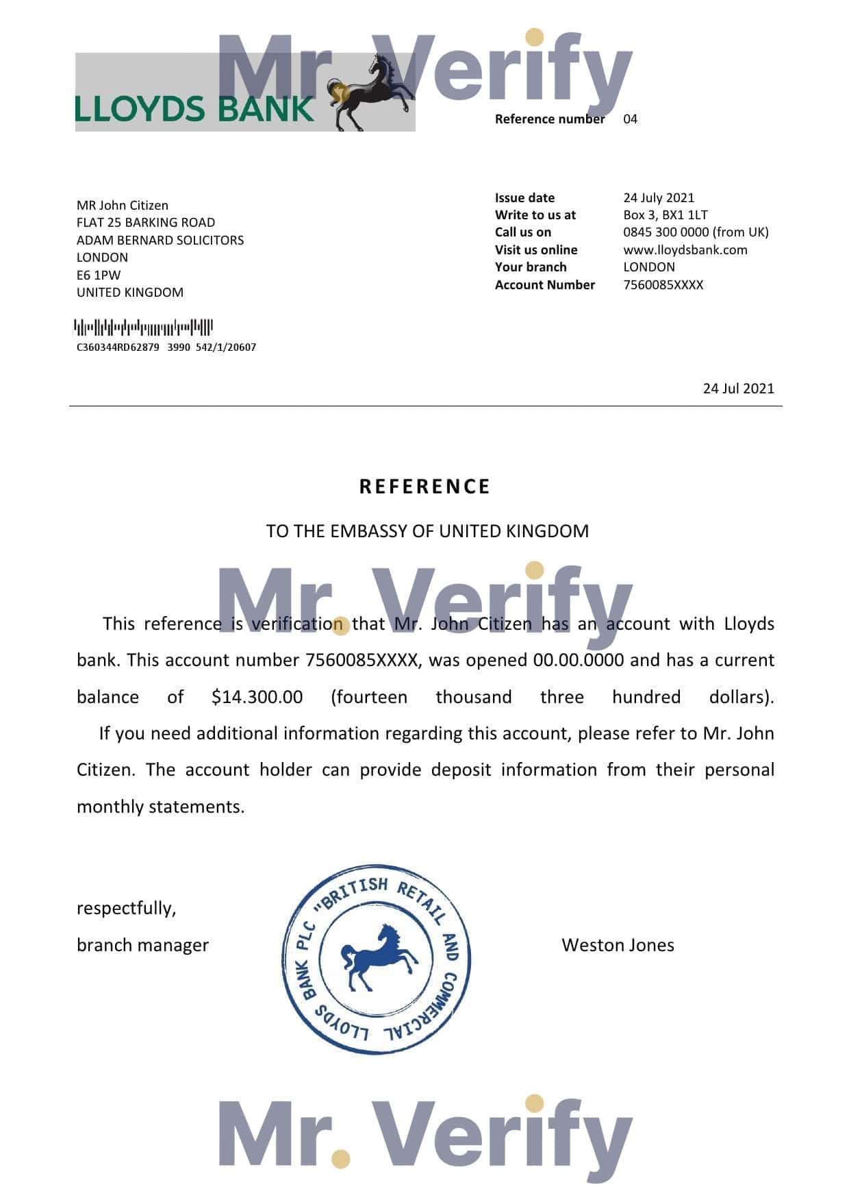 United Kingdom Lloyds bank reference letter template in Word and PDF format United Kingdom Lloyds bank reference letter template in Word and PDF format