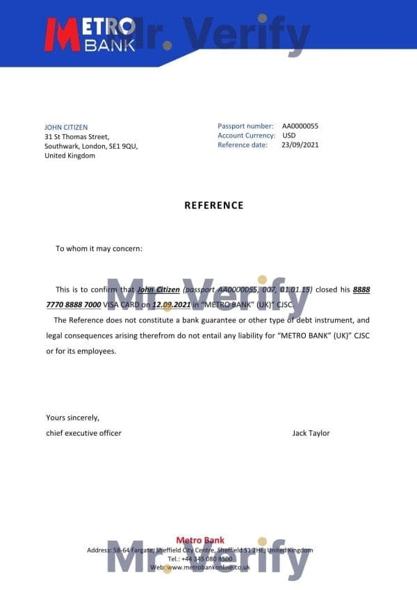 United Kingdom Metro bank account closure reference letter template in Word and PDF format United Kingdom Metro bank account closure reference letter template in Word and PDF format