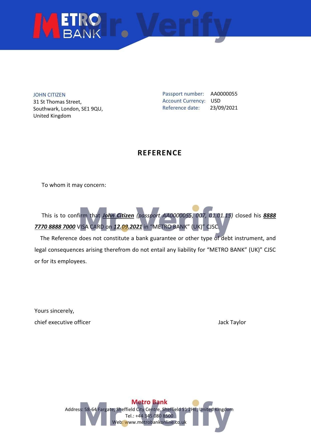 United Kingdom Metro bank account closure reference letter template in Word and PDF format United Kingdom Metro bank account closure reference letter template in Word and PDF format