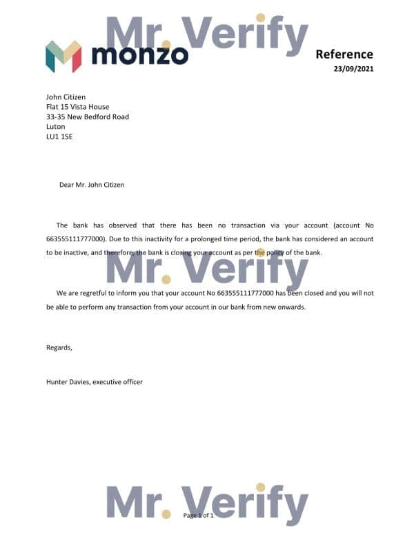 United Kingdom Monzo bank account closure reference letter template in Word and PDF format United Kingdom Monzo bank account closure reference letter template in Word and PDF format