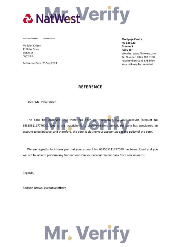 United Kingdom Natwest bank account closure reference letter template in Word and PDF format United Kingdom Natwest bank account closure reference letter template in Word and PDF format