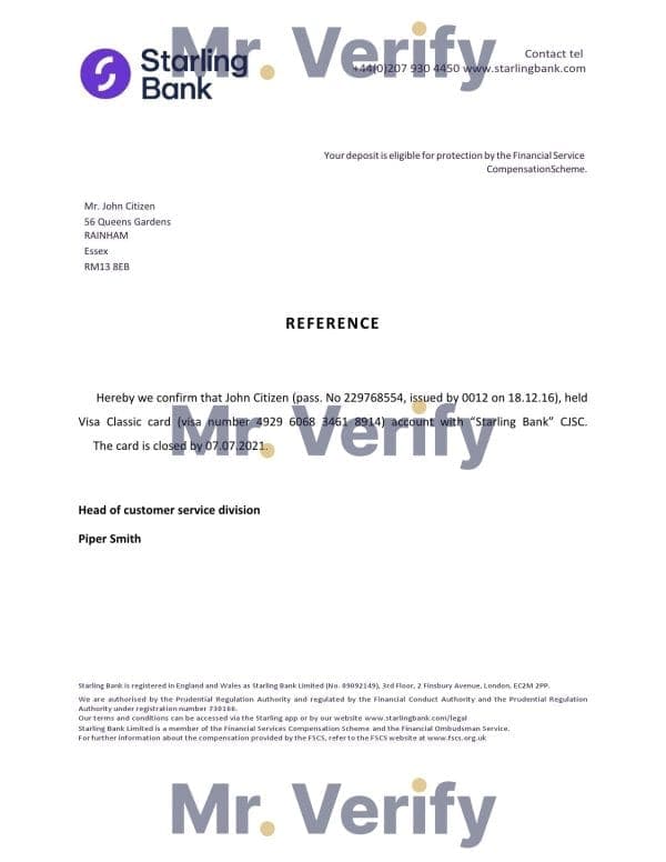 United Kingdom Starling bank account closure reference letter template in Word and PDF format United Kingdom Starling bank account closure reference letter template in Word and PDF format