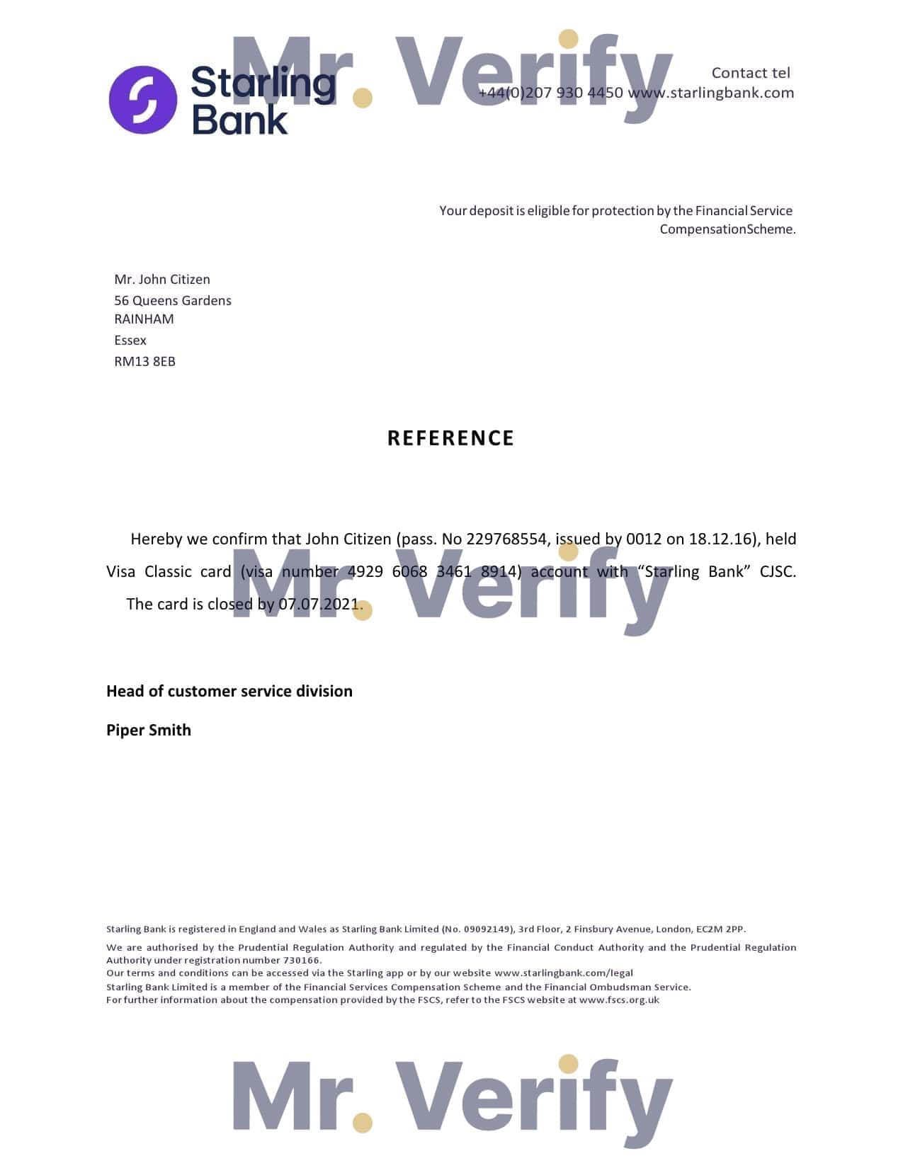 United Kingdom Starling bank account closure reference letter template in Word and PDF format United Kingdom Starling bank account closure reference letter template in Word and PDF format