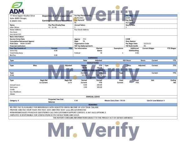 USA ADM food processing company pay stub Word and PDF template