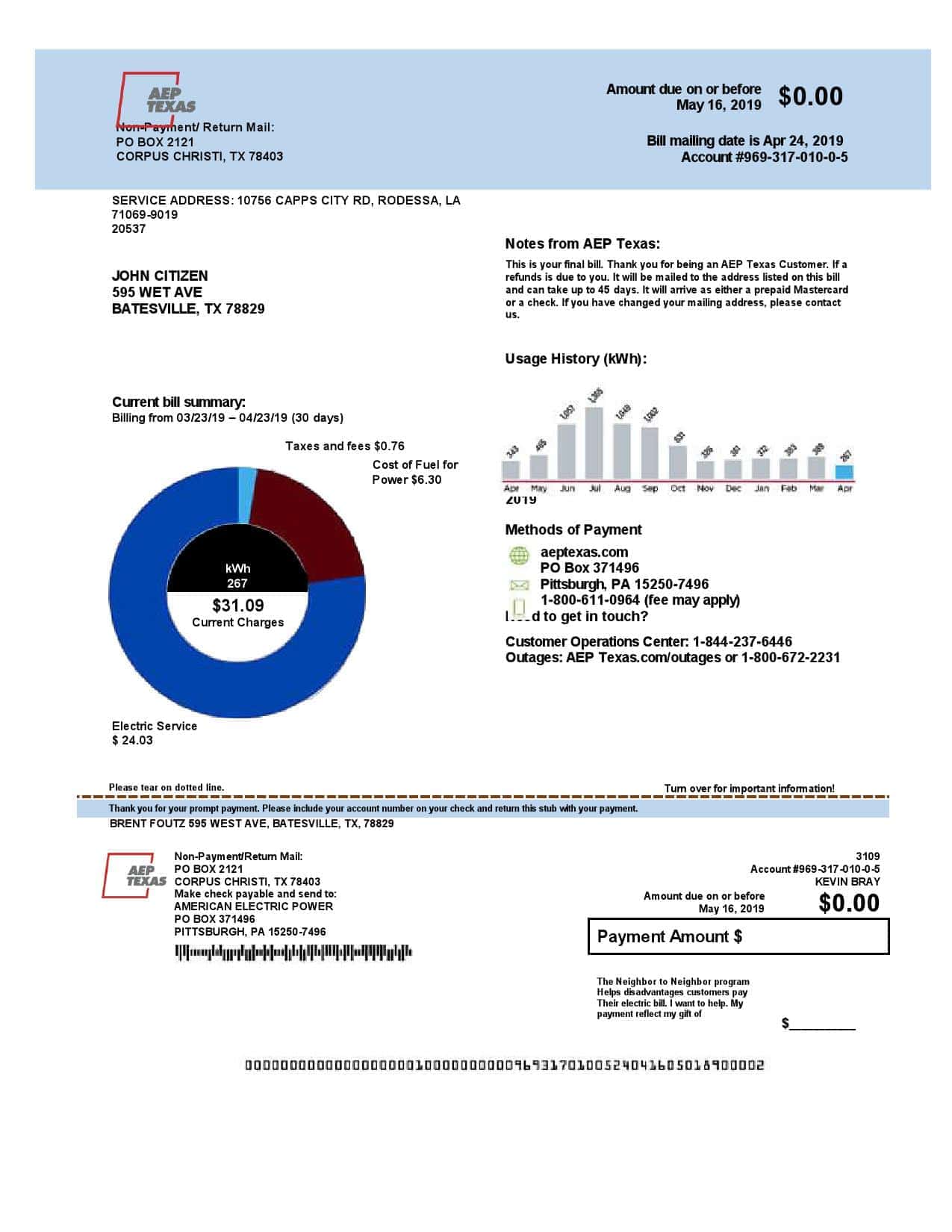 USA-Aep-Texas-electricity-utility-bill.jpg USA AEP Texas electricity utility bill template in Word and PDF format