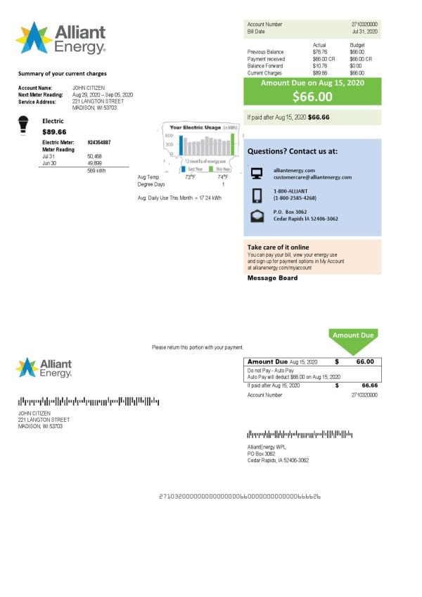 USA-Alliant-Energy_000001.jpg USA Wisconsin Alliant Energy electricity utility bill template in Word and PDF format