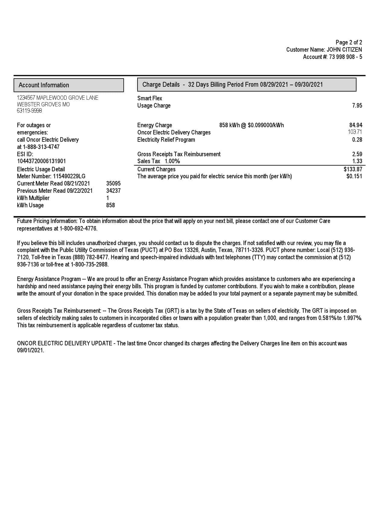 USA-Ameren-Missouri-2-pages_000002.jpg 300 DPI print-ready residential electricity bill sample with original fonts bundled for KYC verification practice