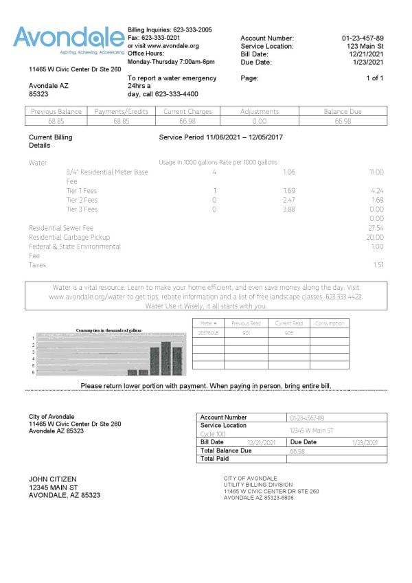 USA-Avondale-water-bill.jpg USA Arizona The City of Avondale Water utility bill template in Word and PDF format