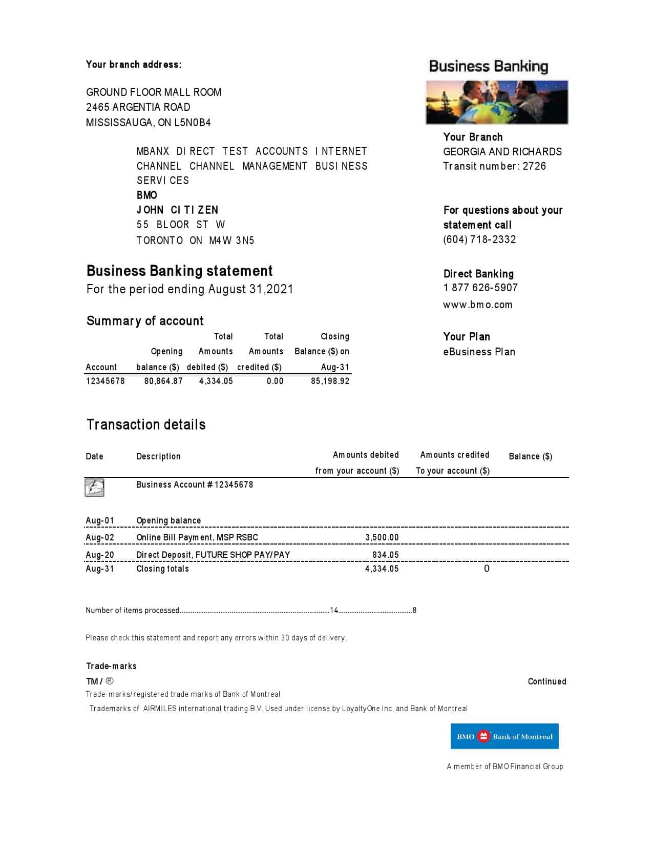 USA-BMO-Bank-of-Montreal_000001.jpg Canada BMO Bank of Montreal bank statement easy to fill template in .xls and .pdf file format (AutoSum)