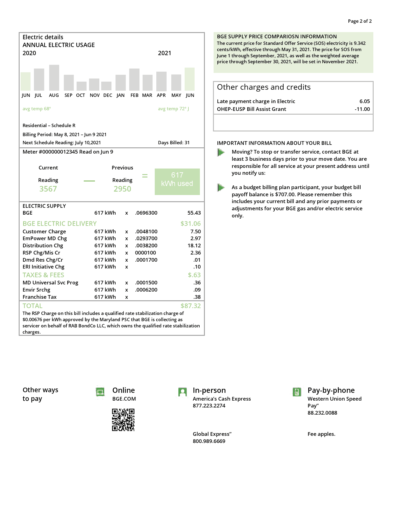 USA-Baltimore-Gas-and-Electric-BGE-utility-bill.png USA Maryland Baltimore Gas and Electric (BGE) utility bill template in Word and PDF format (2 pages) - Image 2