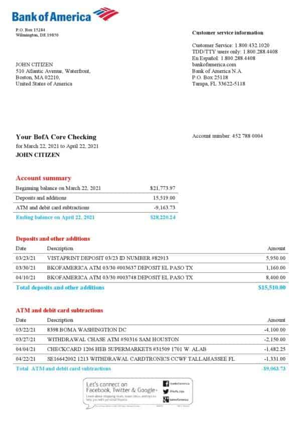 USA-Bank-of-America-word_000001.jpg USA Bank of America bank statement template in Word and PDF format, version 4