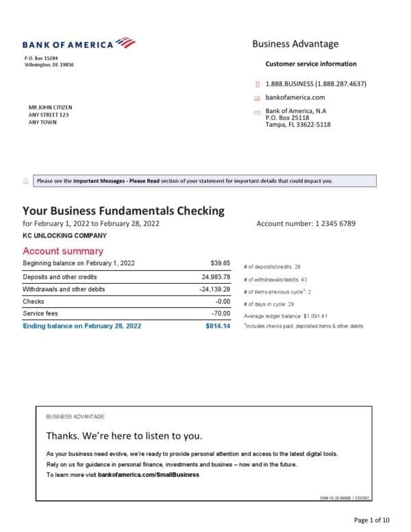 USA-Bank-of-America_000001.jpg USA Bank of America bank statement, Word and PDF template, 10 pages
