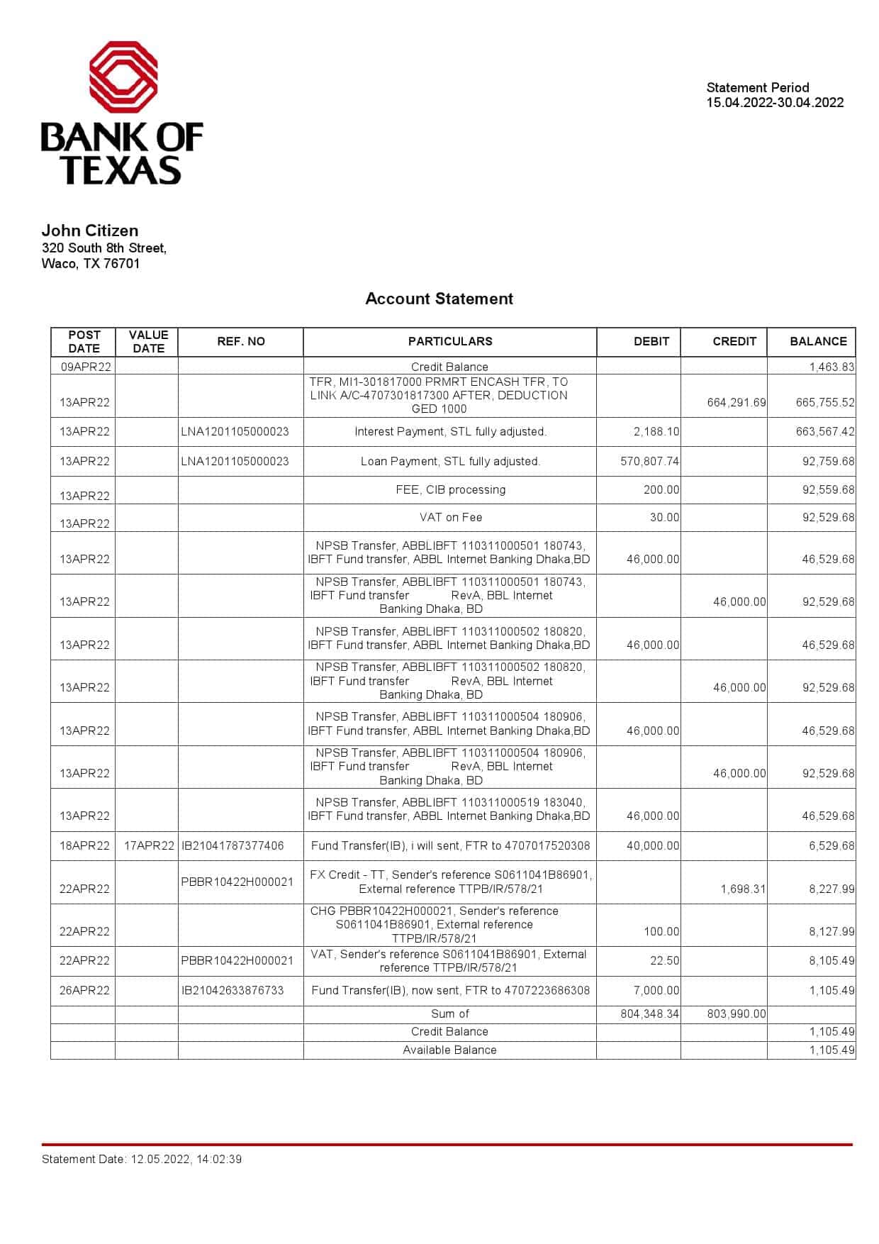 USA-Bank-of-Texas-account-statement-Word-and-PDF-template.jpg USA Bank of Texas account statement Word and PDF template
