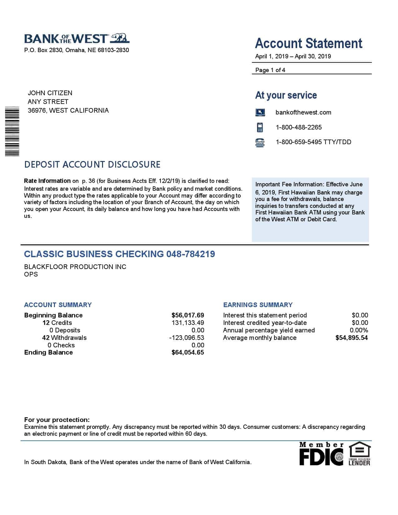 USA-Bank-of-the-West-bank-statement-template-in-Word-and-PDF-format.jpg USA Bank of the West bank statement template in Word and PDF format
