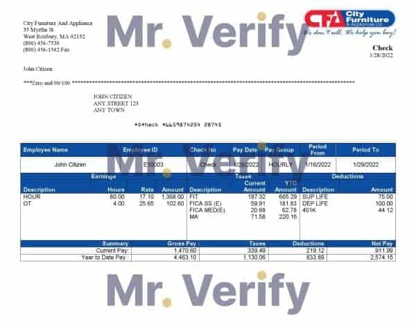 USA furniture & appliances employee sheet template in Word and PDF format