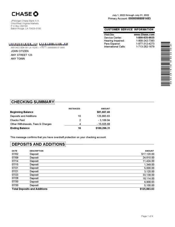 USA-Chase-bank_000001.jpg USA Chase bank statement Word and PDF template, 4 pages