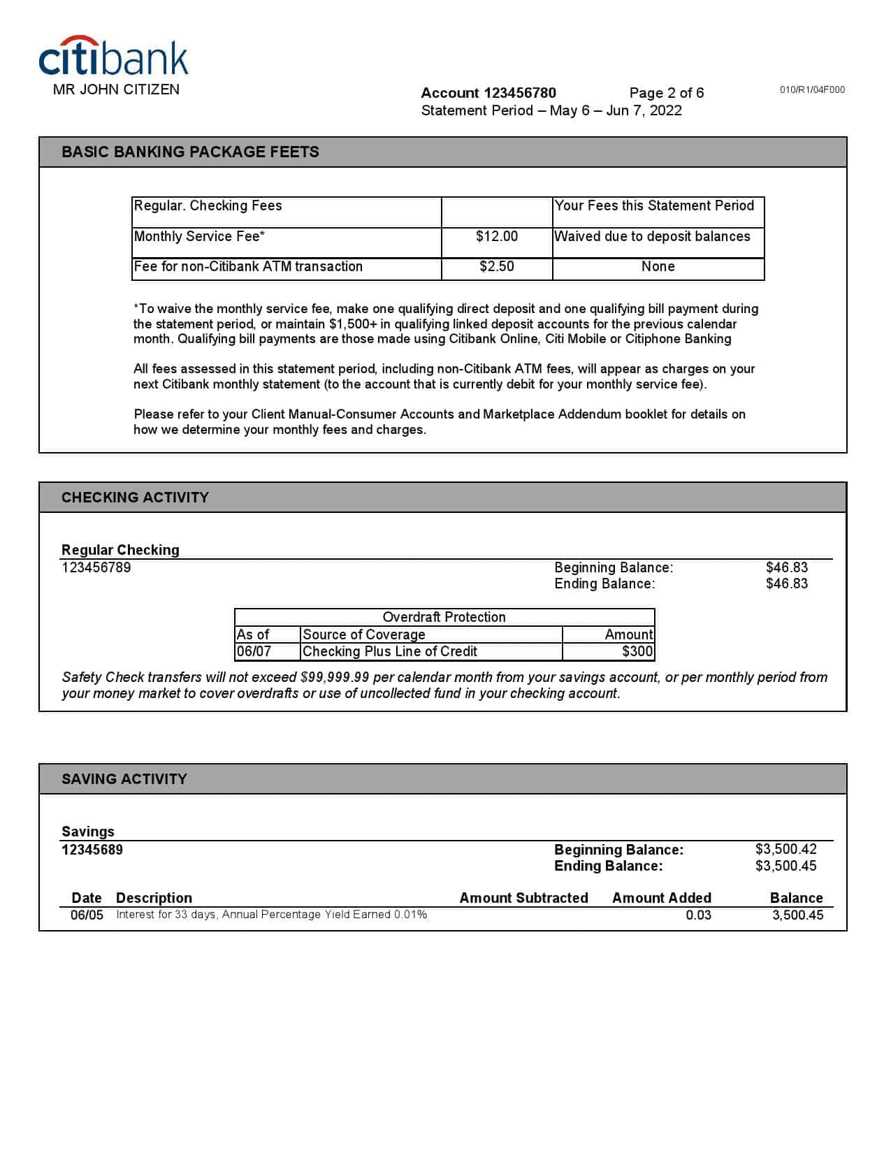 USA-Citibank-bank-statement-Word-and-PDF-template-6-pages-2.jpg USA Citibank bank statement, Word and PDF template, 6 pages - Image 2