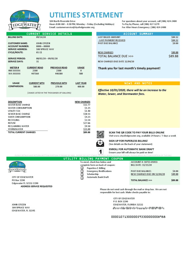 USA-City-of-1.png USA Florida City of Edgewater utility bill template in Word and PDF format
