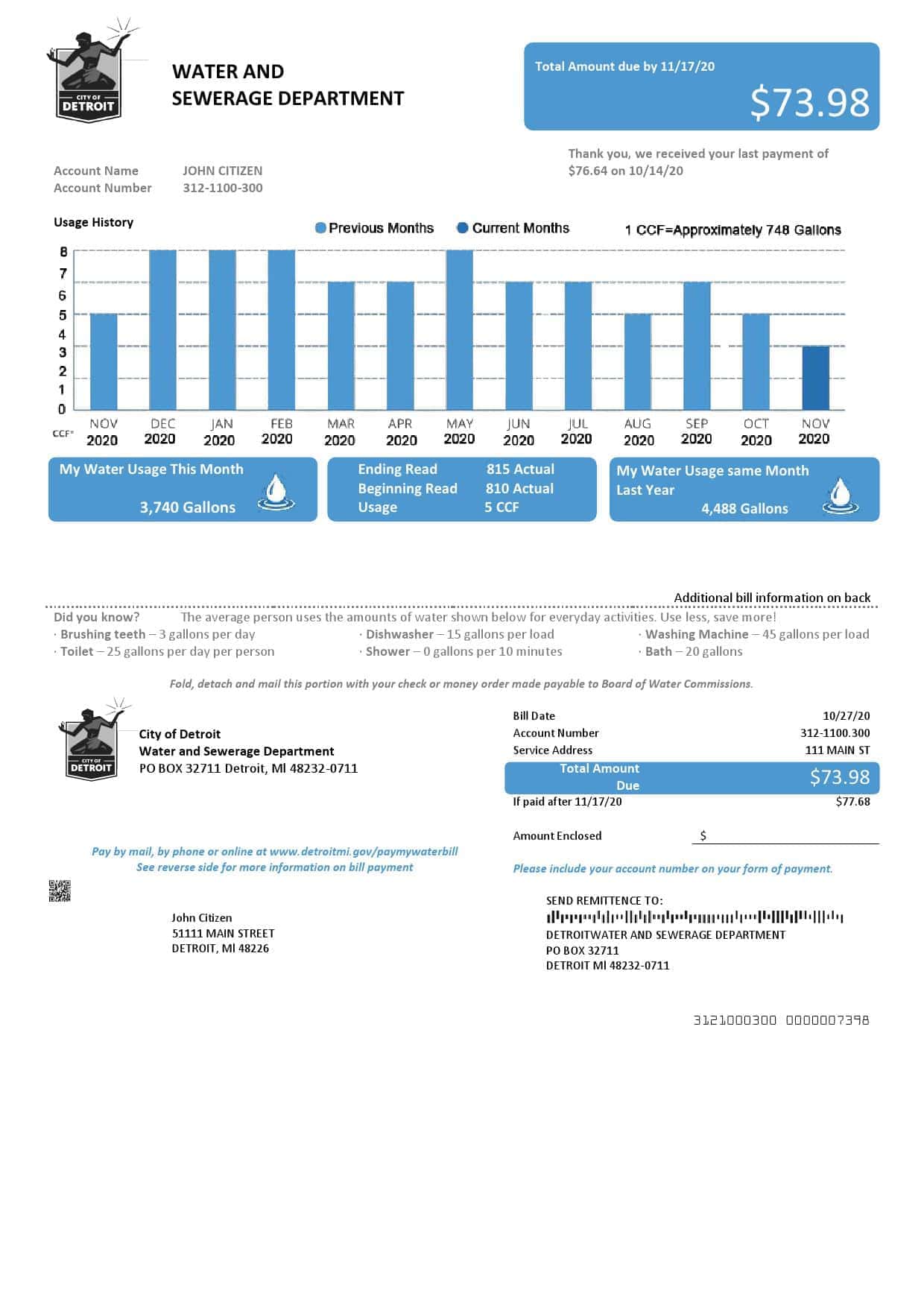USA-City-of-Detroit.jpg USA Ohio City of Detroit water utility bill template in Word and PDF format