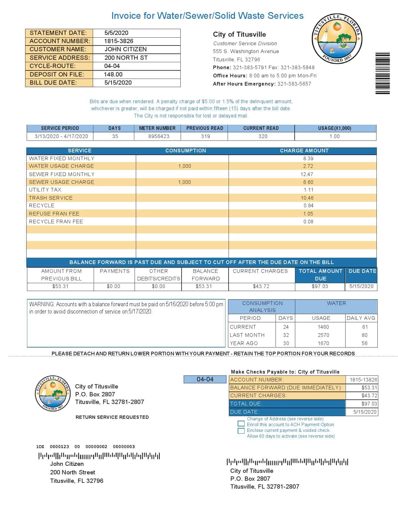 USA-City-of-Titusville-2.jpg USA City of Titusville Florida utility bill template in Word and PDF format (2 pages)