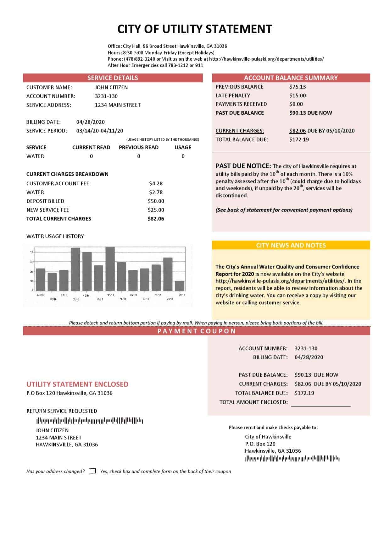 USA-City-of-Utility-Statement.jpg USA City of Utility Statement water utility bill template in Word and PDF format