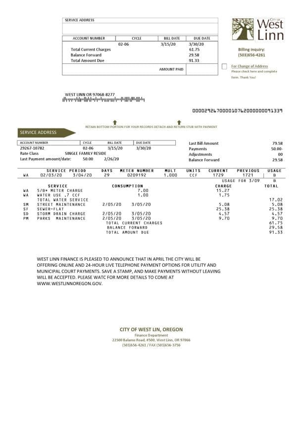 USA-City-of-West-Linn.jpg USA Oregon City of West Linn utility bill template in Word and PDF format