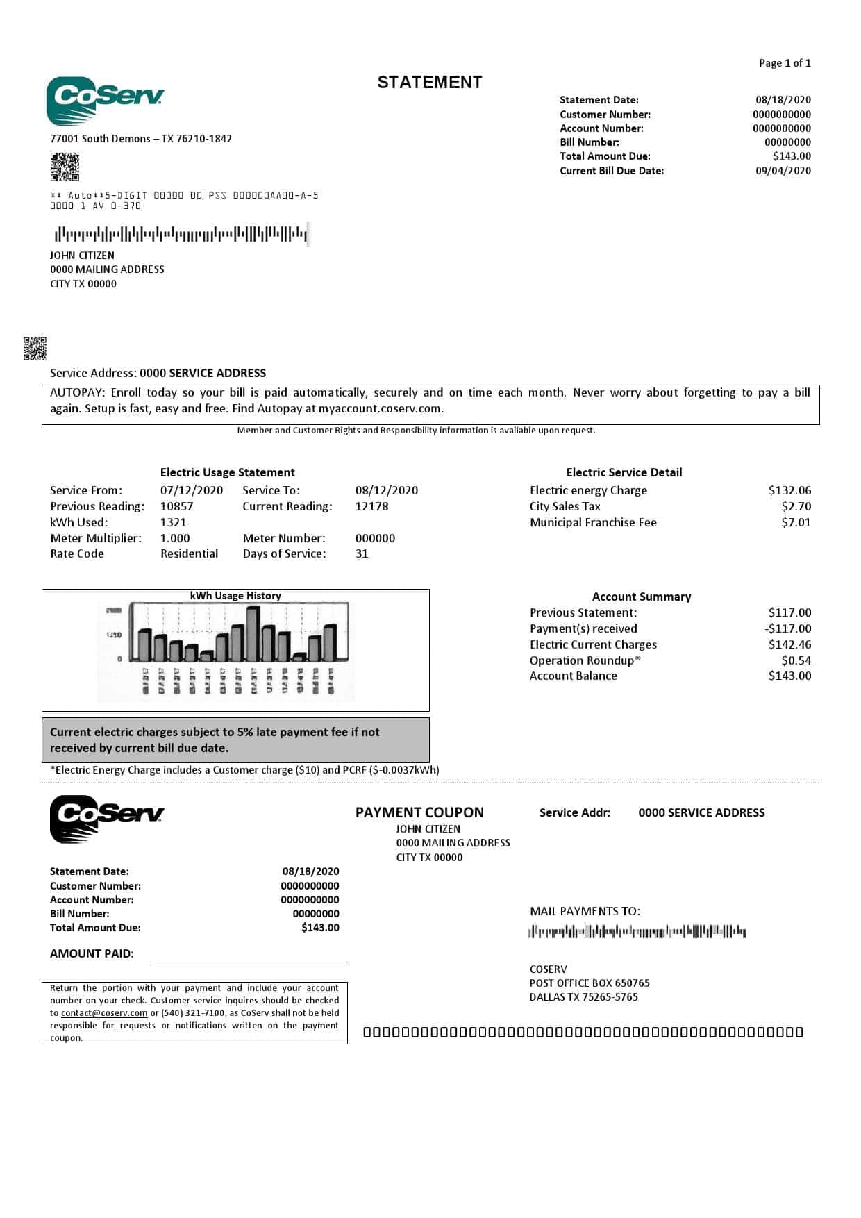 USA-CoServ.jpg USA Texas CoServ utility bill template in Word and PDF format