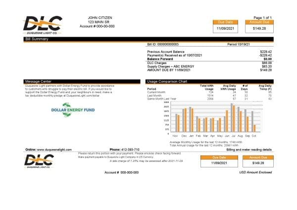 USA-DLC.jpg USA Pennsylvania Duquesne Light Company (DLC) utility bill template in Word and PDF format