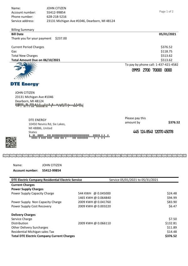 USA-DTE-Energy-2-pages_000001.jpg USA DTE Energy utility bill template in Word and PDF format (2 pages)