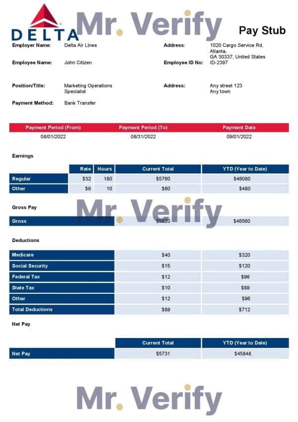 USA-Delta-Air-Lines-airlines-company.jpg USA Delta Air Lines airlines company pay stub Word and PDF template