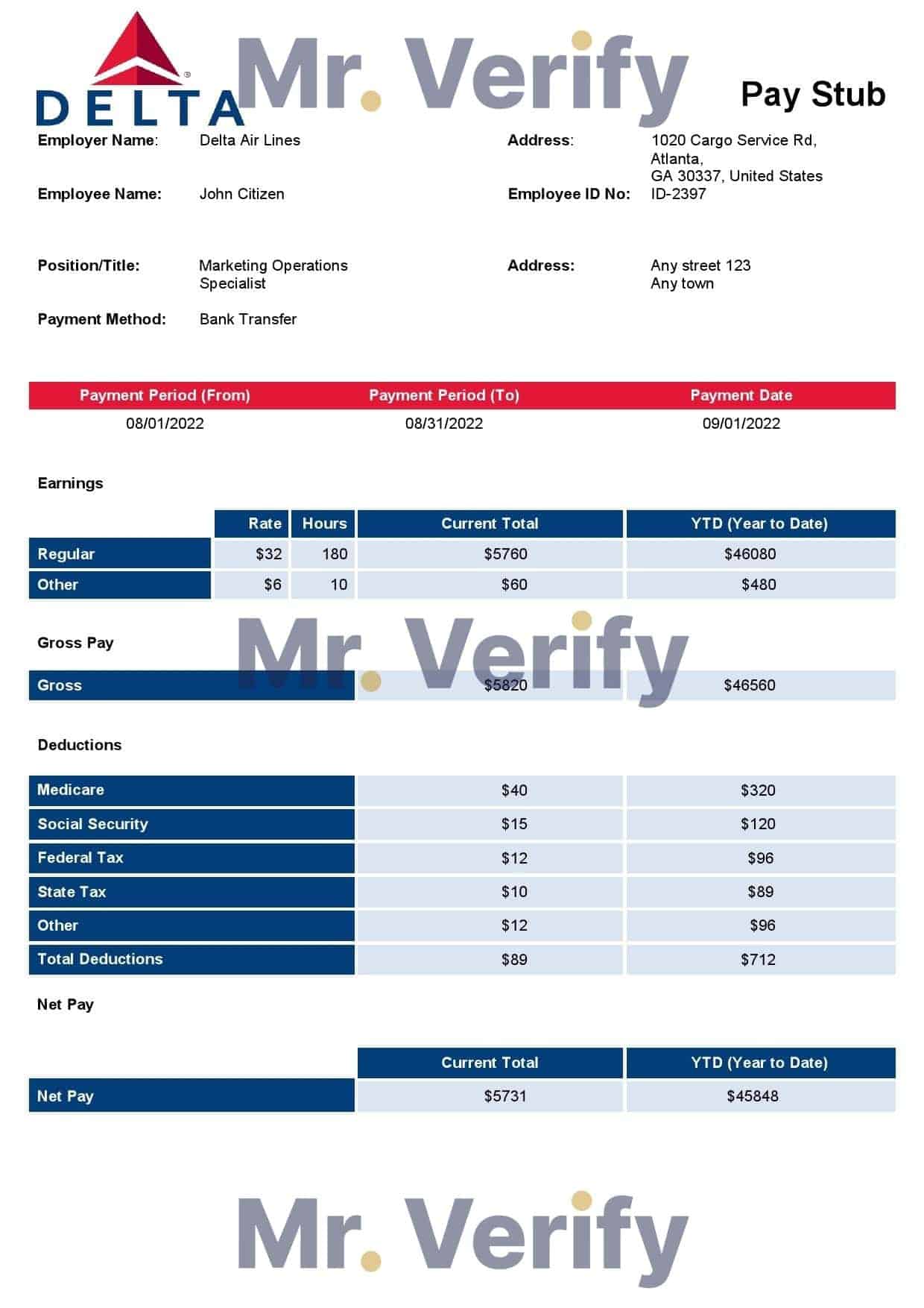 USA-Delta-Air-Lines-airlines-company.jpg USA Delta Air Lines airlines company pay stub Word and PDF template