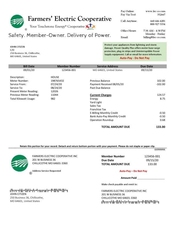 USA-Farmers-Electric-Cooperativ.jpg USA Ohio Farmer’s Electric Cooperative utility bill template in Word an PDF format
