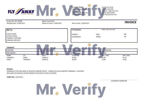 USA Fly Away Travel agency invoice template in Word and PDF format, fully editable USA Fly Away Travel agency invoice template in Word and PDF format, fully editable