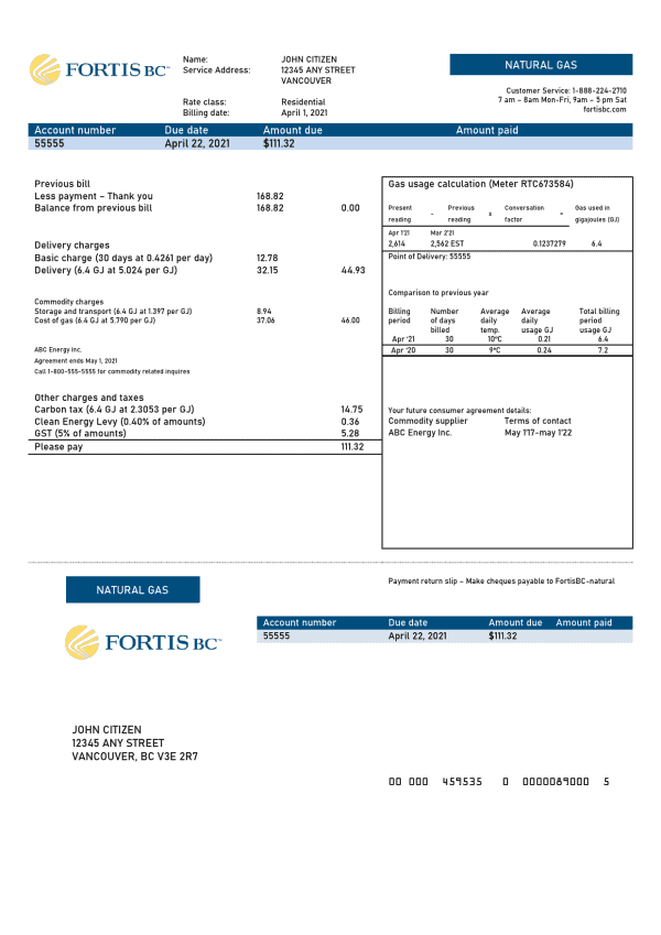 USA-Fortis-gas-bill_000001.png Canada British Columbia FortisBC utility bill template in Word and PDF format