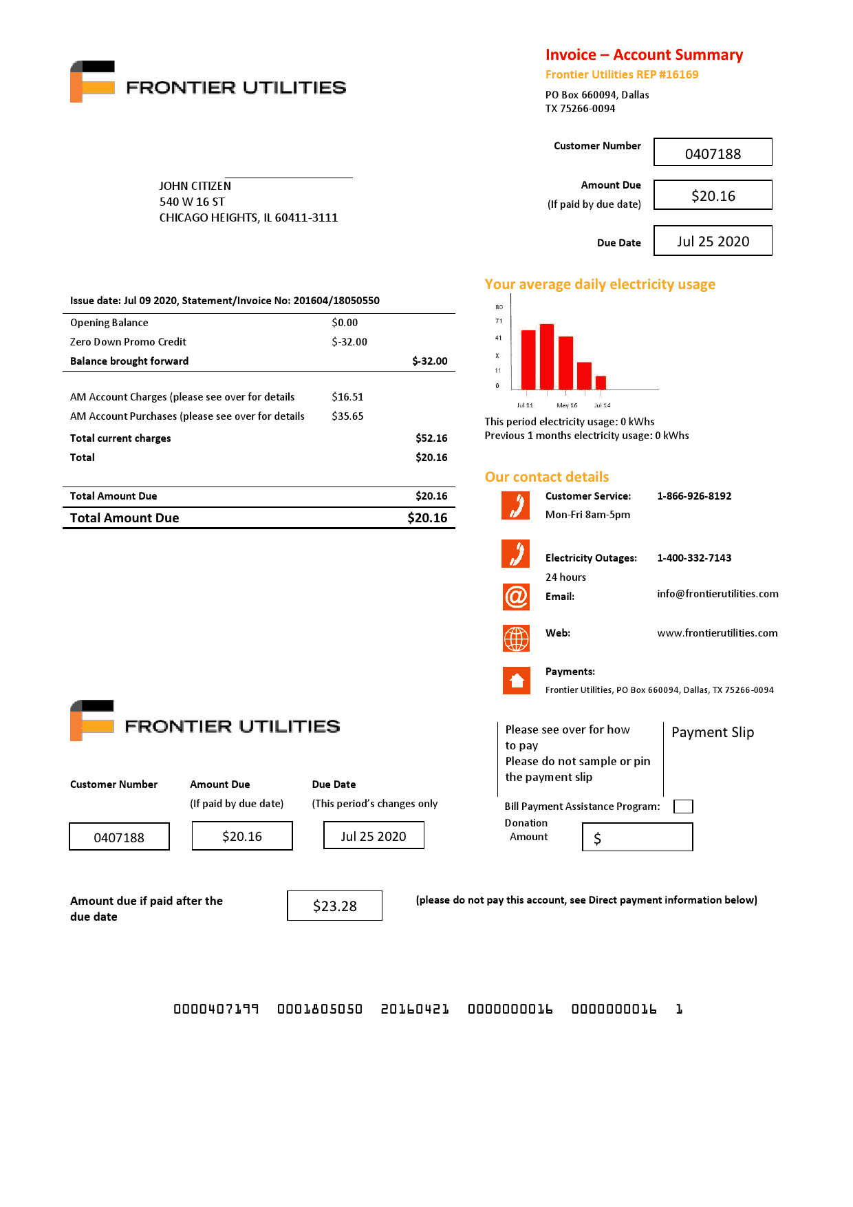USA-Frontier-Utilities.png USA Texas Frontier Utilities utility bill template in Word and PDF format