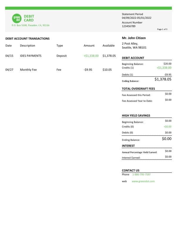 USA-Green-Dot-bank-statement-Word-and-PDF-template-3-pages-1.jpg USA Green Dot bank statement Word and PDF template, 3 pages