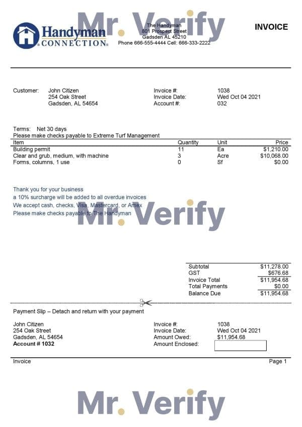USA Handyman Home Service Company invoice template in Word and PDF format, fully editable