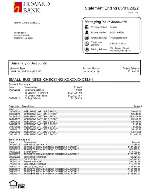 USA-Howard-bank-statement-Word-and-PDF-template-4-pages-1.jpg USA Howard bank statement Word and PDF template, 4 pages