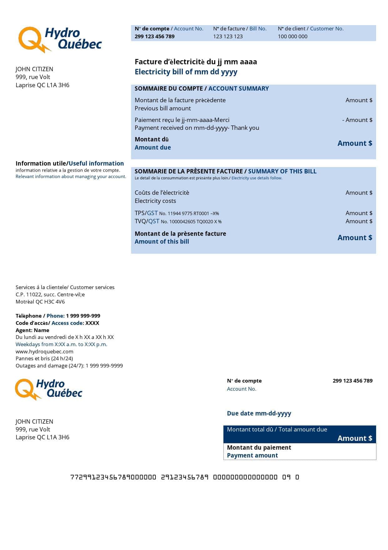 USA-Hydro-Quebec_000001.jpg Canada Hydro-Québec Utility Bill Template in .doc and .pdf Format